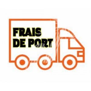 Peut inclure: Icône de camion orange avec le texte "FRAIS DE PORT" en lettres noires.