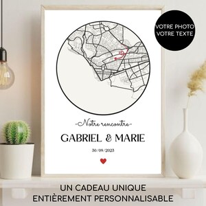 Cadeau couple à offrir – affiche souvenir personnalisée, lieu de rencontre, prénoms et date – sans cadre