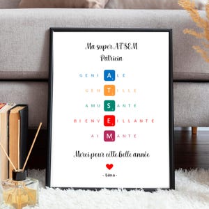 Affiche personnalisée cadeau ATSEM fin d’année – Idée cadeau maîtresse, nounou, école maternelle - sans cadre