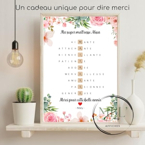 Póster de Scrabble personalizado para profesor/a – Regalo de fin de curso para guardería o primaria – Gracias profesor/a, nombre del niño/a y del profesor/a