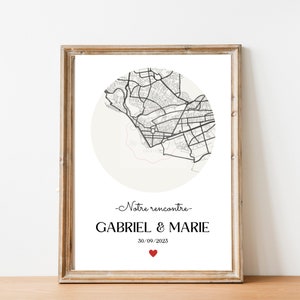 cadeau saint valentin original | cadeau personnalisé pour femme  homme | affiche sans cadre avec carte plan du lieu de mariage ou rencontre