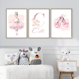 lot de 3 affiches murales - poster thème danseuse - déco de chambre rose- déco chambre fille danseuse- cadeau personnalisé avec prénom fille
