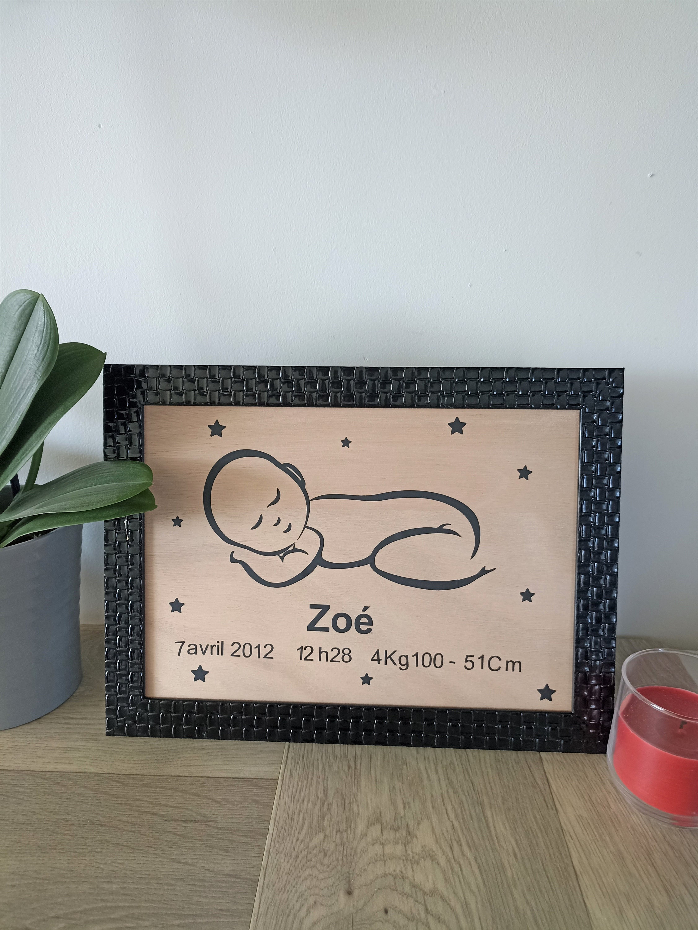 Cadeau de Naissance Personnalisé Cadre en Bois