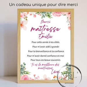 Affiche cadeau fin d’année maîtresse – Cadeau touchant et personnalisé avec prénoms – Idée merci maîtresse originale