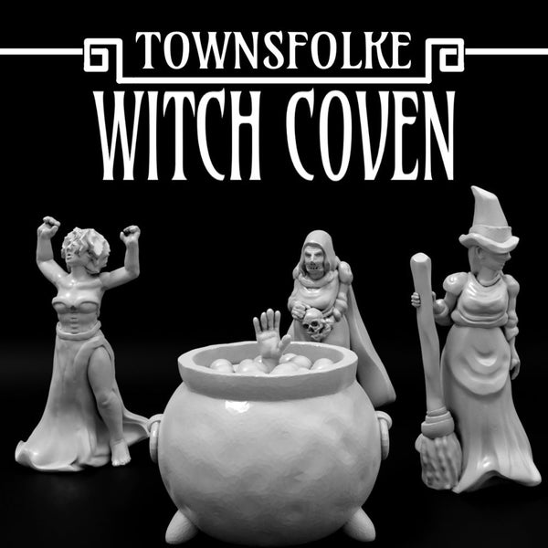 Resin 28mm Witch Coven Miniatures Set. Medieval miniatures set | Towns People | D&D Mini | Wargaming