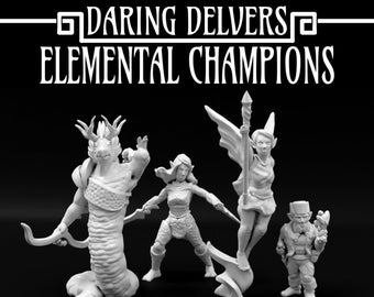 Resin 28mm Miniature Elemental Champions Set. Daring Delvers Series | D&D Mini | Wargaming Miniature | Pathfinder RPG | Fantasy Miniature
