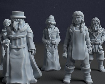 Resin 28mm Scale Miniature Townsfolk Entrepreneurs Set. Dungeons and Dragons miniatures set | Towns People NPCs | Villagers | Peasants