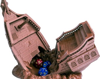 Pirate Ship Dice Tower, Perfect Dice Tower for Dungeons and Dragons, Tabletop RPG, Miniature Games and Board Games