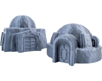 Desert Sci-Fi Outposts - Two Futuristic Desert Buildings, Perfect for Galactic Adventures, 28/32mm Scale, Gray, Unpainted