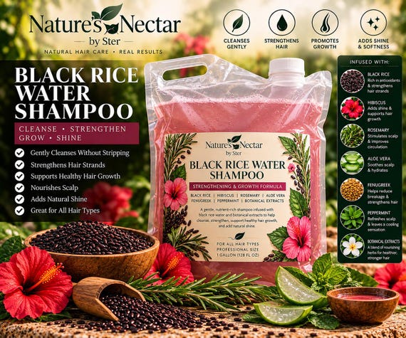 Black Rice Water Shampoo, Hibiscus & Tea Tree, Scalp Blood Flow
