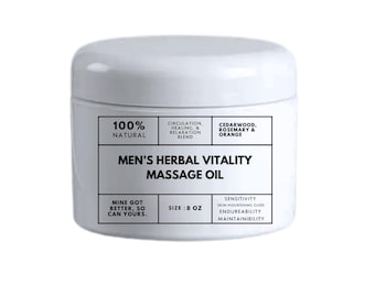Men’s Herbal Vitality Massage Oil | Cedarwood, Rosemary , Orange | Circulation & Relaxation Blend | 8 oz