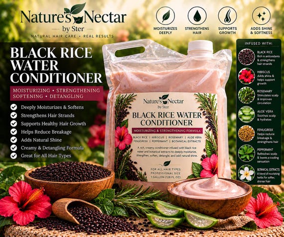 Black Rice & Hibiscus Hair Conditioner, Scalp Blood Flow (1 Gallon Wholesale)