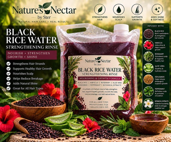 Black Rice & Hibiscus Hair Rinse: Strengthening Growth Treatment