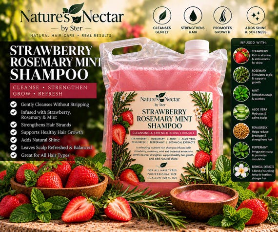 Strawberry Mint Moisturizing Hair Shampoo for Dry, Damaged & Natural Hair