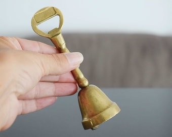 Brass bottle opener bell, Bottle opener, Brass bell, Service bell, Vintage brass bottle opener with bell, Collectible bell