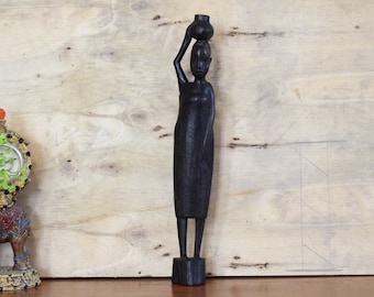 African woman figurine, Woman statue, Hand carved african figure, Vintage tribal art, Woman sculpture, Old woman figurine, Vintage art decor