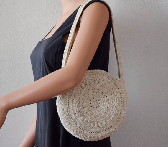 Summer Large Straw Tote Shoulder Bag Round Handmade Crochet