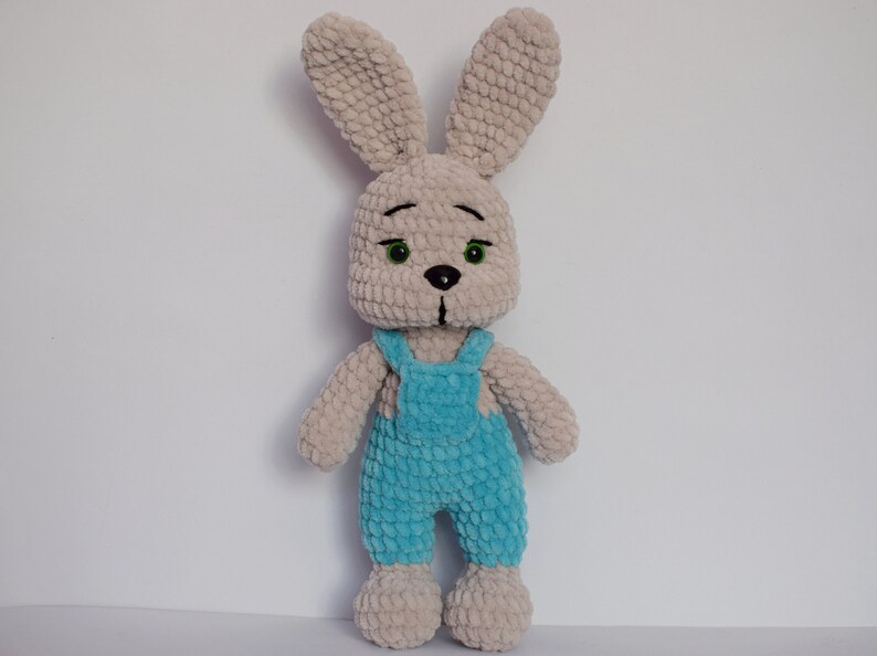 Handmade Crochet Bunny Toy in Green Jumpsuit with Carrot main image 1