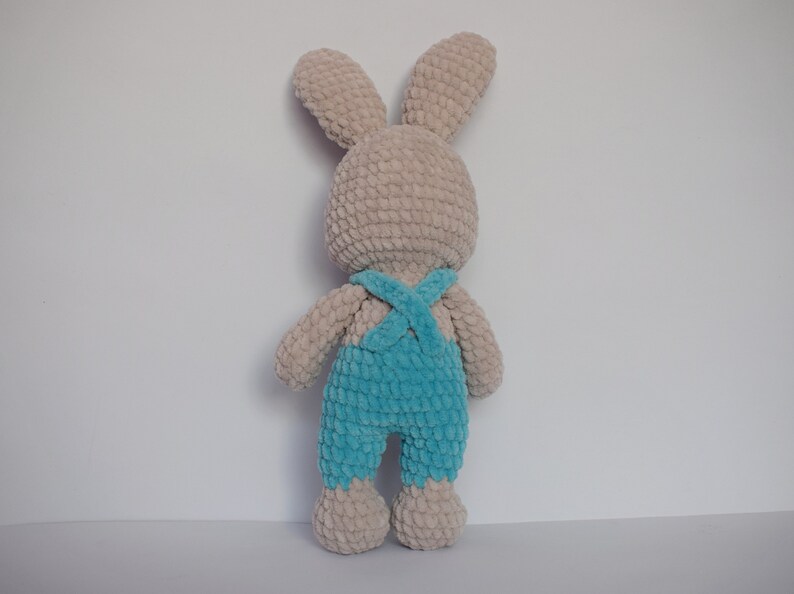 Handmade Crochet Bunny Toy in Green Jumpsuit with Carrot