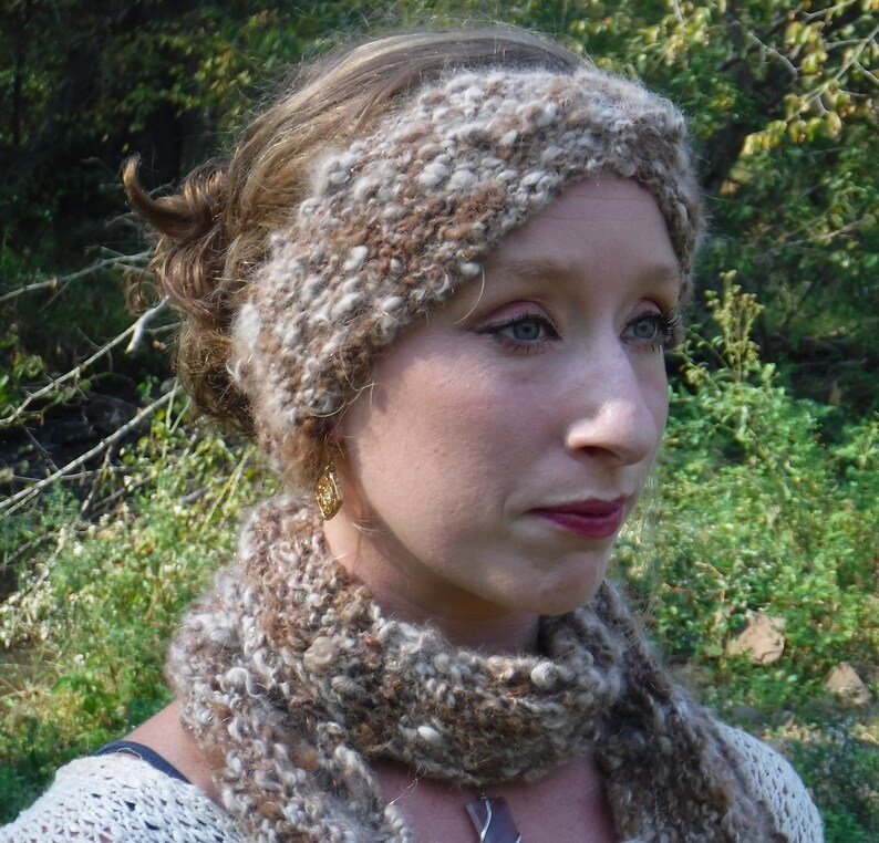 hand-spun and hand-knitted luxury and novelty soft cozy Ear Warmer Winter headband warm Alpaca and Angora gift Fall Sparkle