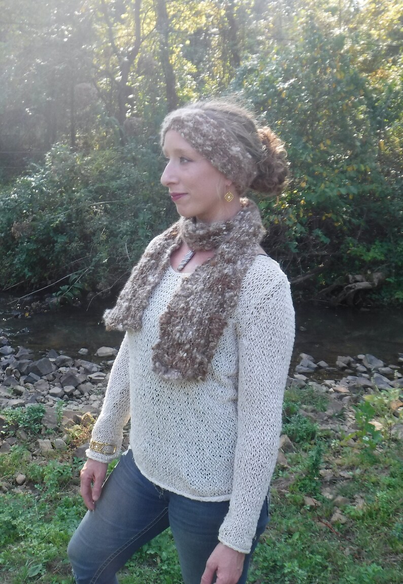 hand-spun and hand-knitted luxury and novelty soft cozy Ear Warmer Winter headband warm Alpaca and Angora gift Fall Sparkle