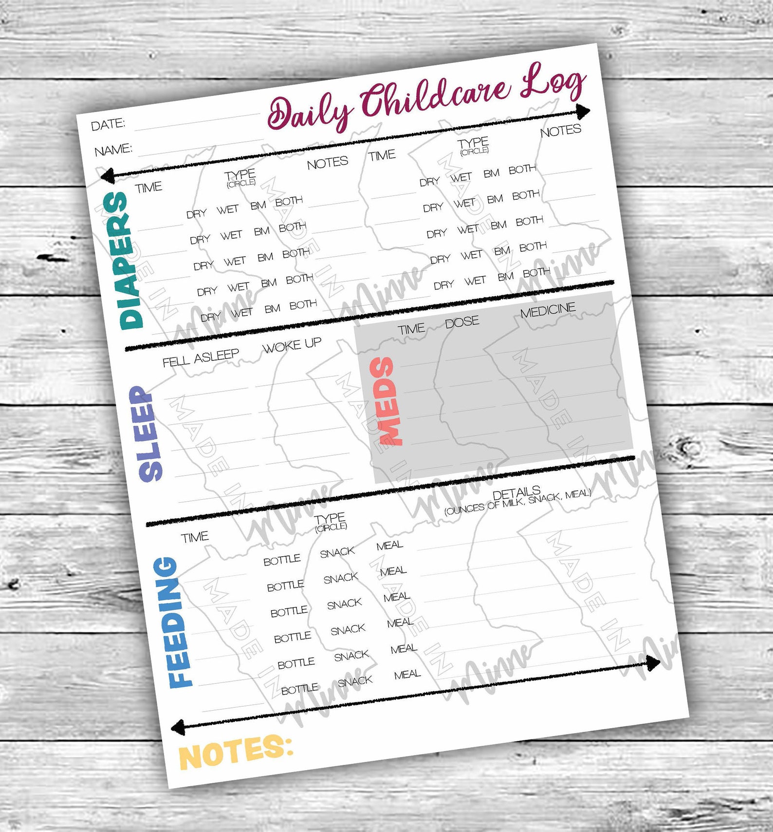 Daily childcare log nanny log daycare log babysitter log