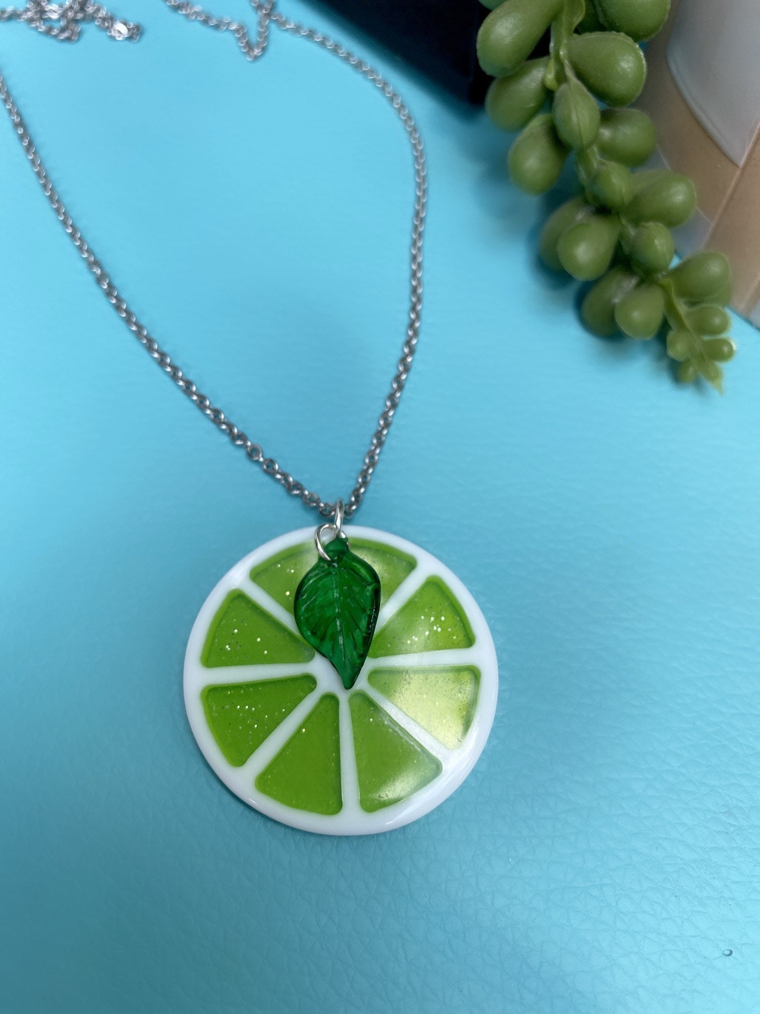 Lime Necklace Lime Slice Necklace Summer Necklace Fruit Etsy