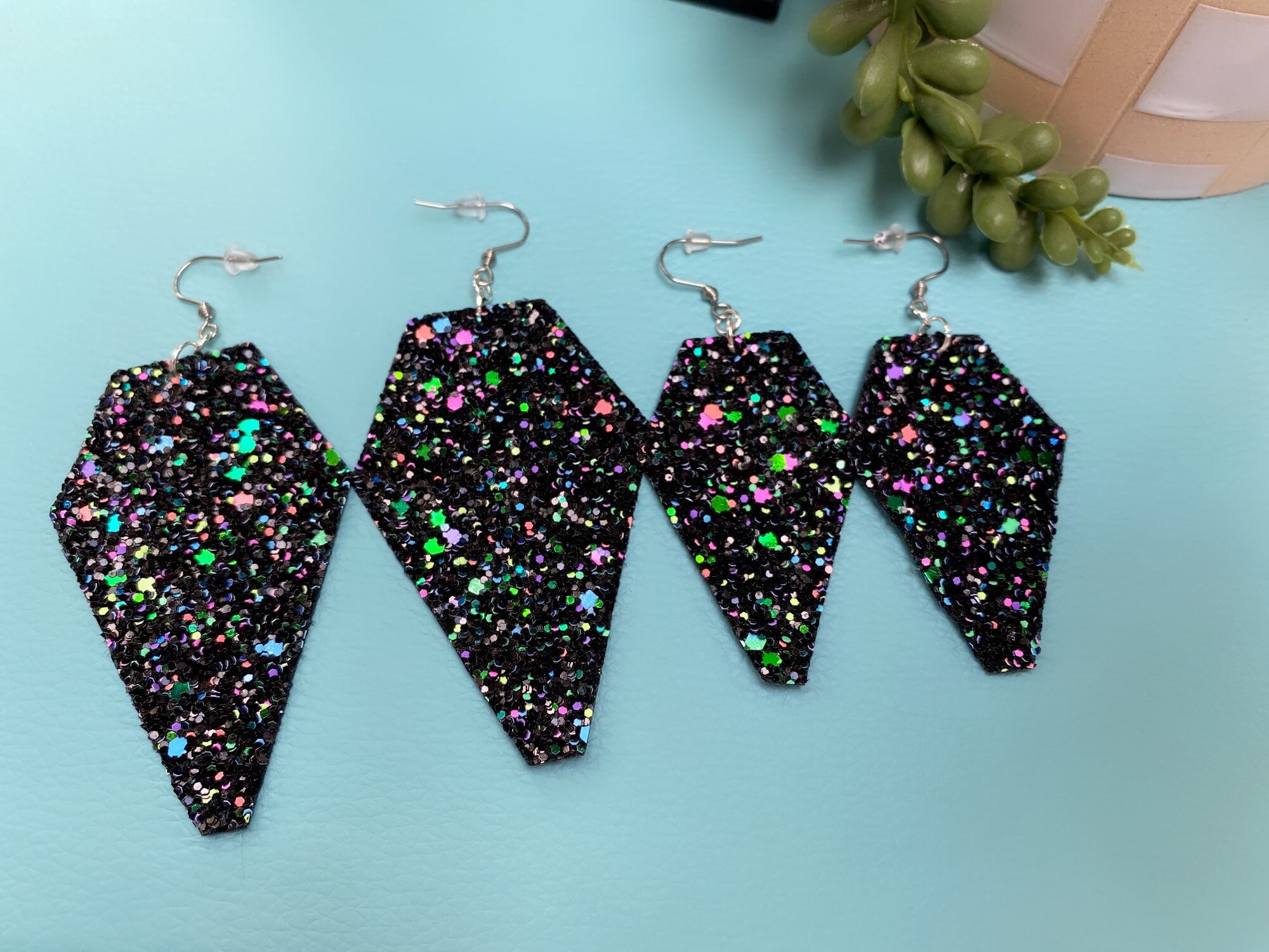 Glitter Coffin Earrings, Faux Leather Earring, Coffin Jewelry, Goth Jewelry, Glitter Goth, Coffins, Gift