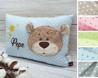 100% natural cuddly pillow with embroidery, customizable name pillow, christening pillow, cuddly pillow, birth pillow, baby pillow - Bear
