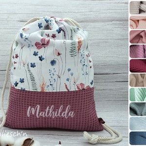 Rucksack aus 100% Baumwolle mit Name personalisierbar | viele Motive & Farben | Waffelpiqué | Turnbeutel | Wechselsachen Kindergarten