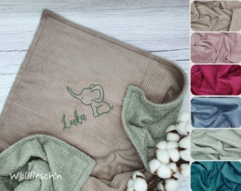 Personalized 100% cotton baby blanket with name | Wide corduroy & teddy plush | Many colors | Cuddly blanket | Baby shower gift