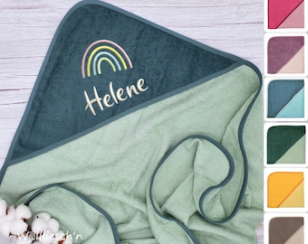 Hooded towel with name | many motifs & colors | 100x100cm | 100% cotton | Terry cloth | Baby towel | Gift for birth and baptism