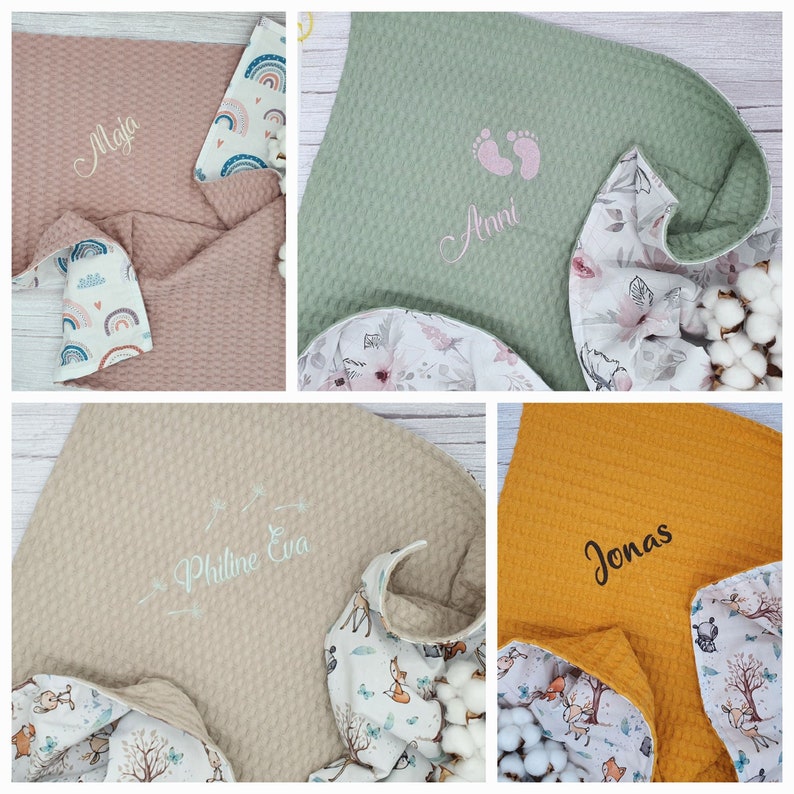 Babydecke aus 100% Baumwolle mit Name personalisierbar XXL Waffelpiqué viele Motive & Farben Kuscheldecke Geschenk zur Geburt Bild 10