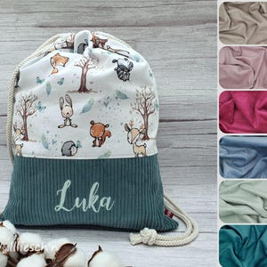 Rucksack aus 100% Baumwolle mit Name personalisierbar | viele Motive & Farben | Breitcord | Turnbeutel | Wechselsachen Kindergarten