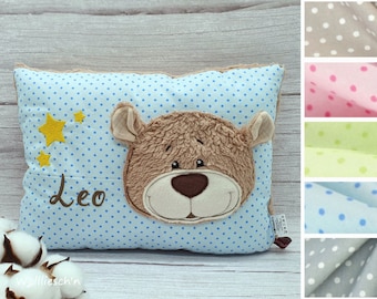 100% natürliches Kuschelkissen mit Stickerei personalisierbar Namenskissen, Taufkissen, Schmusekissen, Geburtskissen, Babykissen - Bär