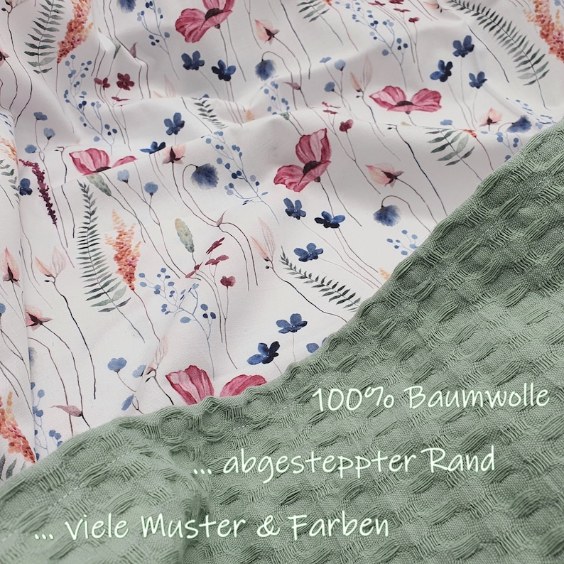 Babydecke aus 100% Baumwolle mit Name personalisierbar XXL Waffelpiqué viele Motive & Farben Kuscheldecke Geschenk zur Geburt Bild 2