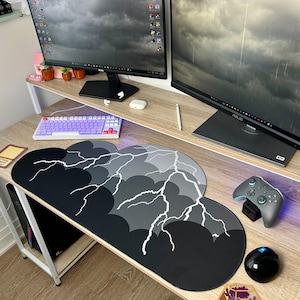 Storm Cloud Black Desk Mat: XL Water-Resistant Gaming Deskpad