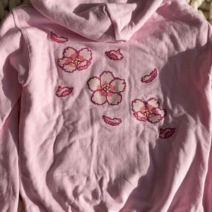 Cherry Blossom Pixel Art Hoodie, Gamer Girl Pink Sweater image 3