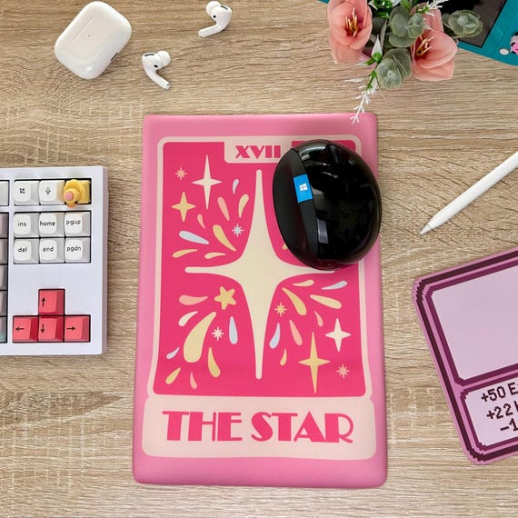 The Star Tarot Card Pink Mousepad | Ergonomic Gel Wrist Rest, , Non-Slip Desk Decor