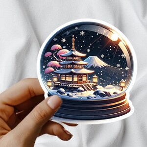 Boule à neige | Hiver | Vacances | autocollant de voyage | Option étanche | Japon | Pagode