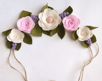 Ivory Pink Felt Flower Garland, Felt Flower Swag, Floral Swag, Wedding Flower Garland, Felt Flower Decor, Floral Wall Swag