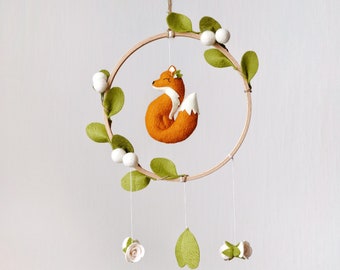 Baby Mobile Woodland, Felt Fox Baby Mobile, Felt Leaf Mobile, Felt Berries  Mobile, Floral Baby Mobile, Baby Mobile Nursery