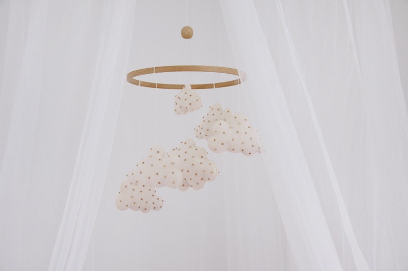 Clouds Mobile Nursery Felt Clouds Baby Mobile Gold Baby Etsy
