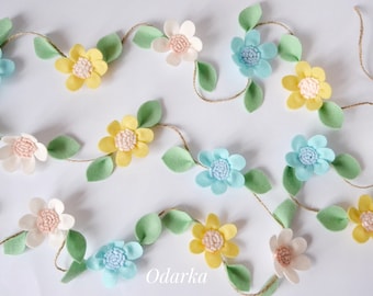 Yellow Felt Flower Garland, Ivory Felt Flower, Floral Garland, Felt Flower, Felt Floral Garland, Wedding Flower Garland, Newborn Photo Prop