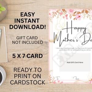 Mother&#39;s Day Gift Card Holder, Printable Mother&#39;s Day Card, Quick Print Mother’s Day, Instant Download, Butterfly