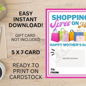 Mother&#39;s Day Gift Card Holder, Printable Mother&#39;s Day Card, Quick Print Mother’s Day, Instant Download, Shopping, Retail