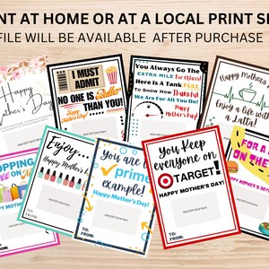 Mother&#39;s Day Gift Card Holder, Printable Mother&#39;s Day Card, Quick Print Mother’s Day, Instant Download, Shopping, Restaurants, Movie Theater