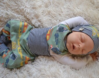 68-86 56-74 Geschenk 62-80 Set Pumphose+Halstuch+Beanie-Mütze Baby Kind Gr.