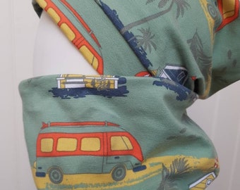 Reversible beanie hat + loop scarf set size 40-57 cm children's hat palm trees bus old green mustard yellow transition hat jersey hat tiger-loewe