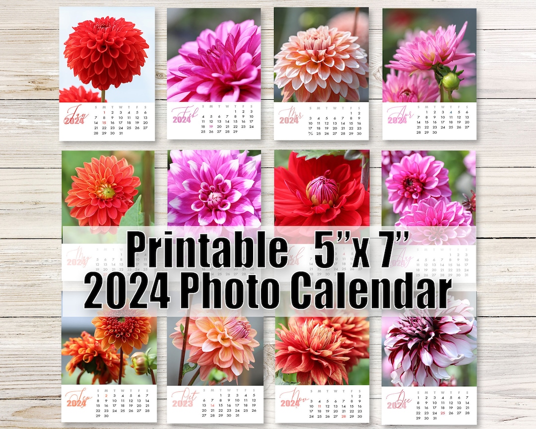 Printable 2025 Dahlia Desk Calendar 5x7, Dahlia Calendar, Floral